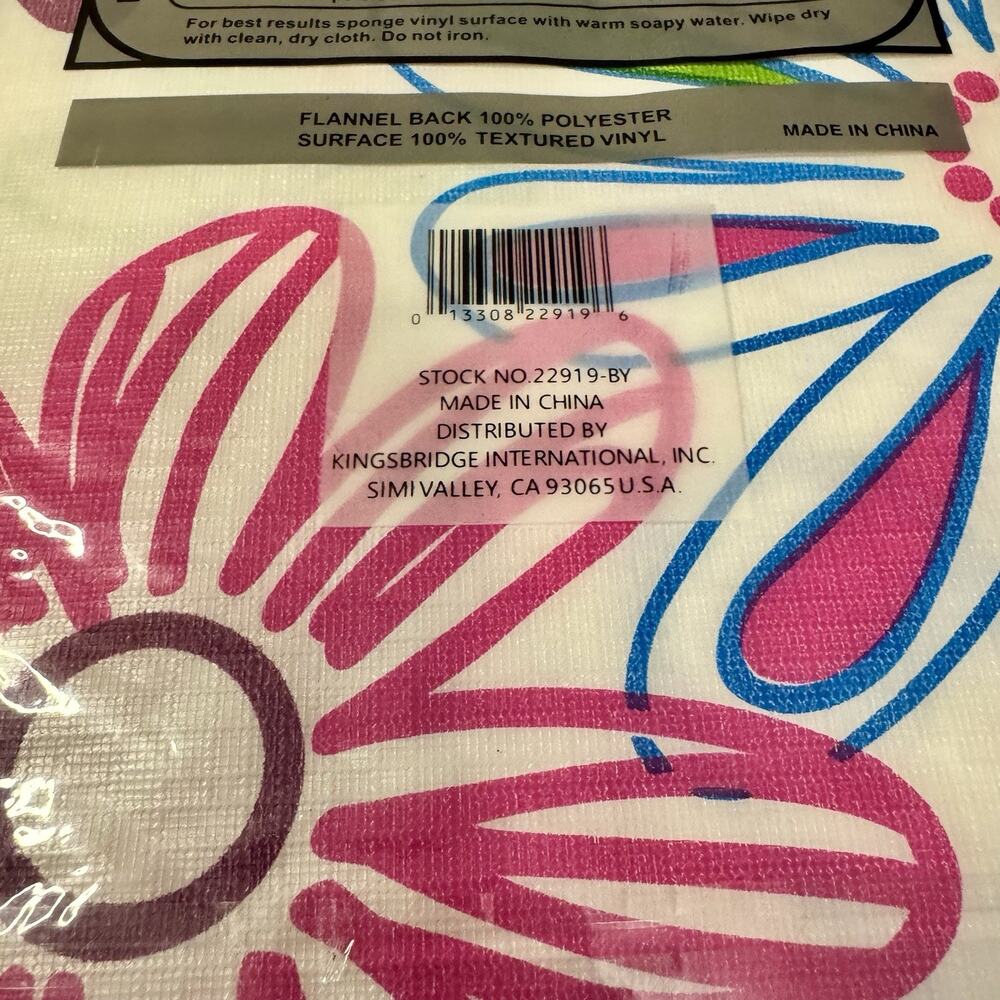 Retro Vintage Abstract Vinyl Tablecloth Pink Blue Mid Century 52x70 Oblong